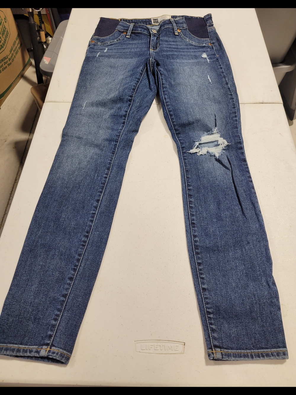 GAP Women’s Maternity Blue Distressed Skinny Jeans